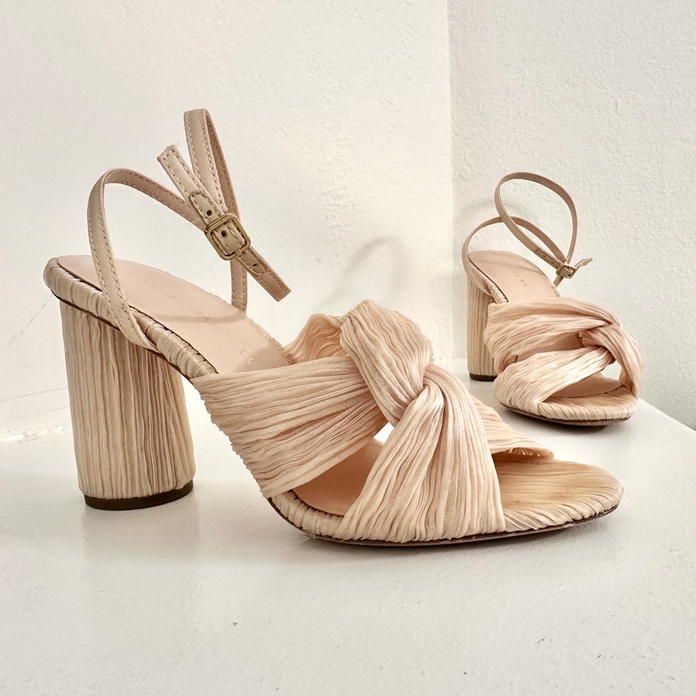 Loeffler Randall Cream Elegant Pleated Twist Heel Sandals Size 6 EUC